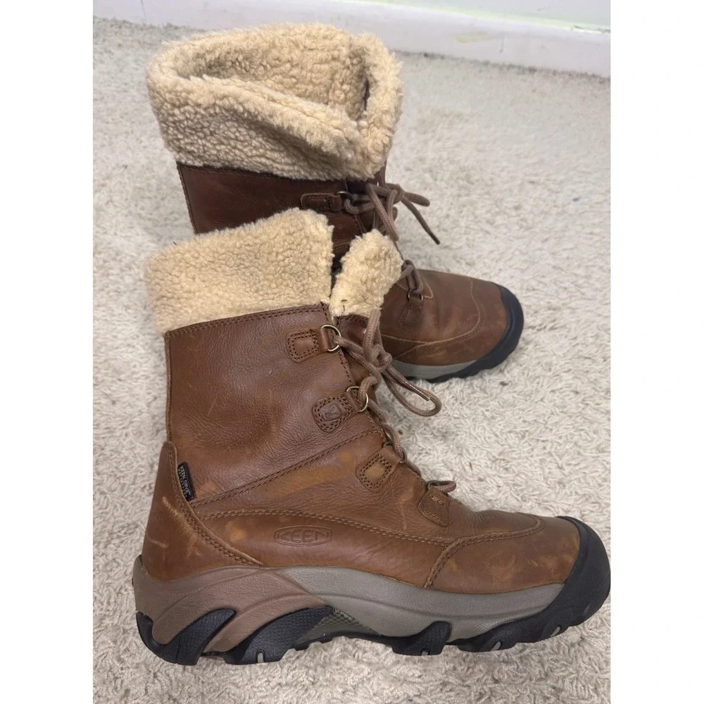 Keen Betty Waterproof Brown Leather Sherpa Lined Short Boots Women's 8 Outdoors